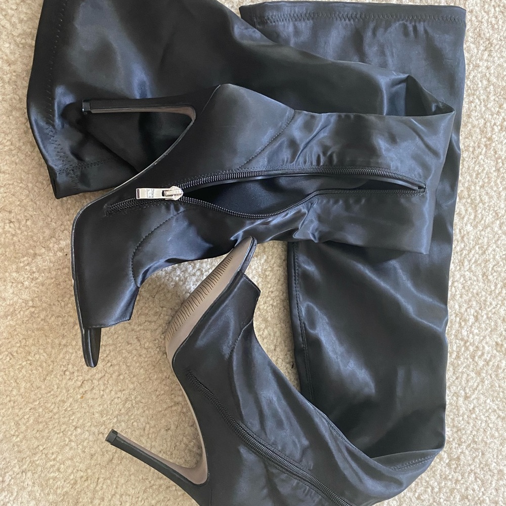Over the Knee black boots with open toes